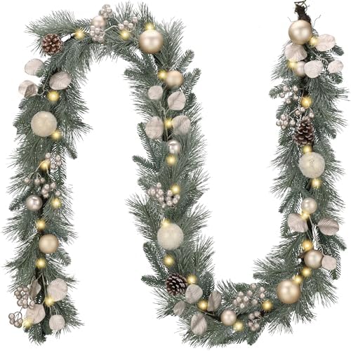 Valery Madelyn 9 Ft Christmas Garland with Lights for Mantle White Gold by ValeryMadelyn