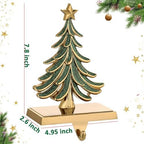Christmas Stocking Holders for Mantle Glitter Green Xmas Tree Antique Gold Stocking Holder for Fireplace Xmas Stocking Hooks Weighted Hangers Holiday Christmas Decorations Supplies (Antique Tree) - Image 2