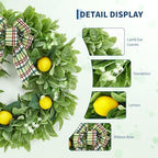 Garvee 20 Inch Lemon Wreath for Front Door, Spring Summer Wreath with Artificial Yellow Lemon, Lamb Ear Leaves & Bow for Famhouse Porch Home Kitchen Wall Decor - Image 4