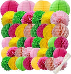 WOLHOWLTD Hawaii Luau Theme Paper Decoration Set - 42Pcs Paper Lanterns,Pompoms,Honeycomb for Wedding,Summer Aloha Party,School Day,Bridal Shower,Birthday Party Decoration(Rosy Pink Yellow Green) by Unknown