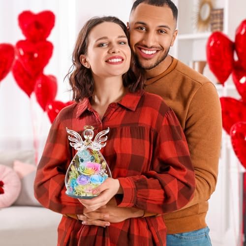 FIACO Gifts for Women Birthday Preserved Rose Forever Flower in Glass Angel Figurines Fresh Flowers for Delivery Prime for Mom Real Orange Roses for Grandma Sister Wife Her from Daughter - Image 7