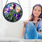 Purple Pink Flower Leaves Stained Glass Window Hanging Suncatcher Gift 15" - Image 3
