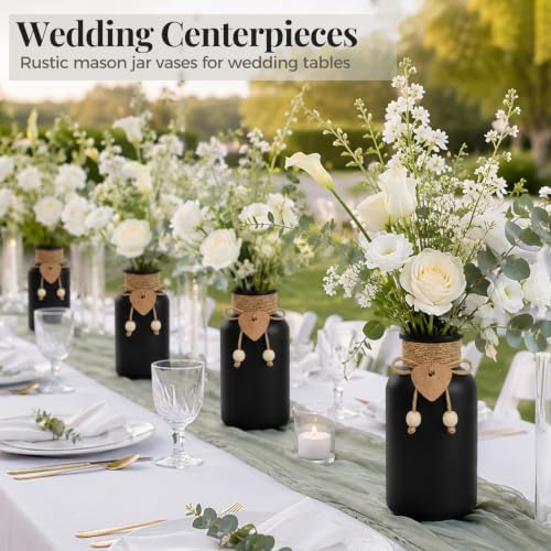 TBWIND Vintage Glass Flower Vase, 12PCS Farmhouse Black Mason Jar Vases - Image 4