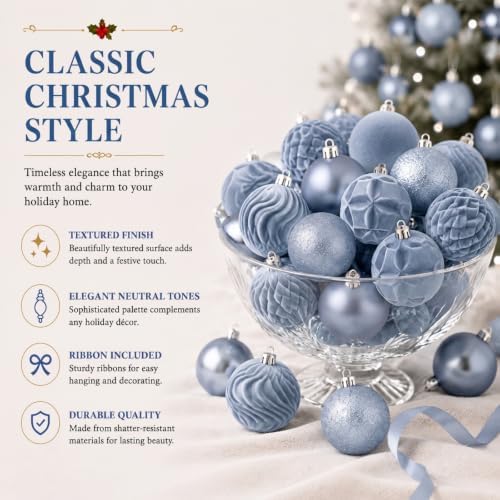 Hollowfly Blue 56 Pcs Velvet Christmas Balls Ornaments Set - Image 4