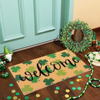 Tingjoo 2 Pcs St. Patrick's Day Coir Door Mat and Shamrock Wreath - Image 2