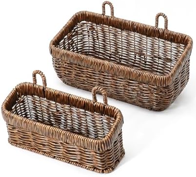 AceList Wall Hanging Basket, Boho Style Hand-Woven Hanging Storage Baskets - Set of 2, Ideal for Boho Room Decor, Kitchen, Garden, and Living Room(Brown) by AceList