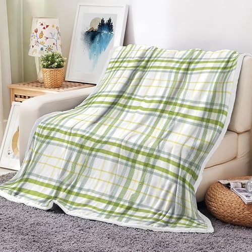 JAWO Buffalo Plaid Check Throw Blanket, Plaid Pattern Pastel Light St Patrick Theme Green Checkered Gingham Cozy Bed Couch Blanket, Soft Comfy Fleece Flannel Throws Blankets Livingroom Bedroom Decor by JAWO