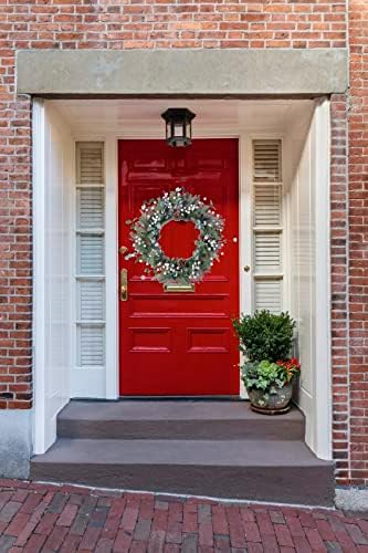 J'FLORU Christmas Wreaths for Front Door 20 Inch Artificial Christmas Wreath White Winter Wreath with Berries Pine Cones Pine Needles for Xmas Winter Holidays - Image 6