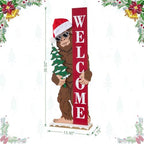 Glitzhome 36.5"H Christmas Wooden Big Foot Porch Sign,Standing Porch Decor with Santa Hat and Mini Tree, Merry Christmas Welcome Sign for Holiday Front Porch Outdoor Decorations - Image 2