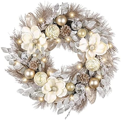 Valery Madelyn 24" Pre-Lit Large Christmas Wreath for Front Door with Light by ValeryMadelyn