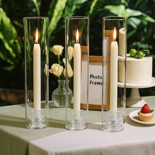 Hurricane Glass Candle Holders, Set of 10 Candlestick Holders for Taper Candle with 11.8" Tall Windproof Cylinder Covers Candle Stand Bulk for Table Centerpieces on Wedding Birthday Housewarming Decor - Image 2