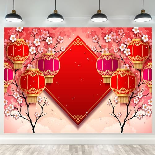 Lunar New Year Backdrop 9x6ft Vietnamese Chinese New Year Backgrounds Festivals Party Decorations Photo Booth Props - Image 2