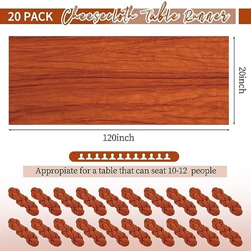 20 Pack Terracotta Table Runner 10Ft Cheesecloth Table Runner Boho Gauze Table Runners Romantic Long Sheer Fabric Cheese Cloth Table Runners for Wedding Party Bridal Shower(Terracotta) - Image 2
