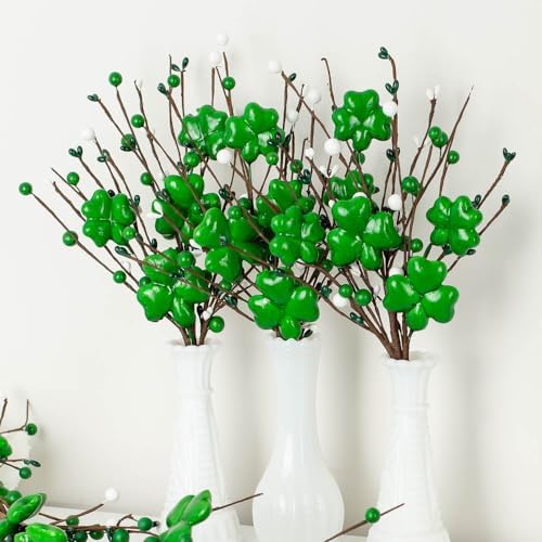 Factory Direct Craft St. Patrick's Day Shamrock Pip Berry Picks and Garland Set - Irish Lucky Clovers and Berries Arrangement for Ireland Saint Paddy's Decorations (Includes 3 Stems and 1 Garland) - Image 3