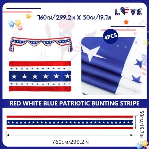 25ft 4th of July Decorations American Flag Bunting Patriotic Door Decor Outdoor Porch for Memorial Day 250th Independence（4 Pack) - Image 2