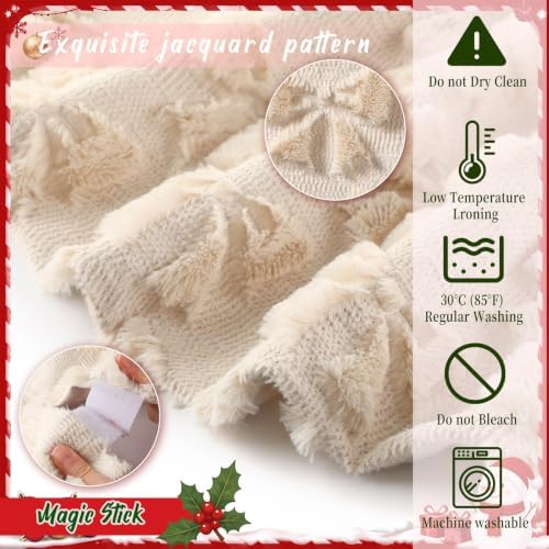Civaner 48in Beige Bow Christmas Tree Skirt Faux Fur - Image 3
