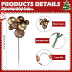 Daifunli 8 Pcs Brown and Gold Christmas Tree Picks 7.87 Inch Christmas Balls Ornaments Xmas Hanging Decorations for Xmas Tree Topper DIY Wreath Holiday Floral Vase Fillers Crafts Home Decor - Image 2