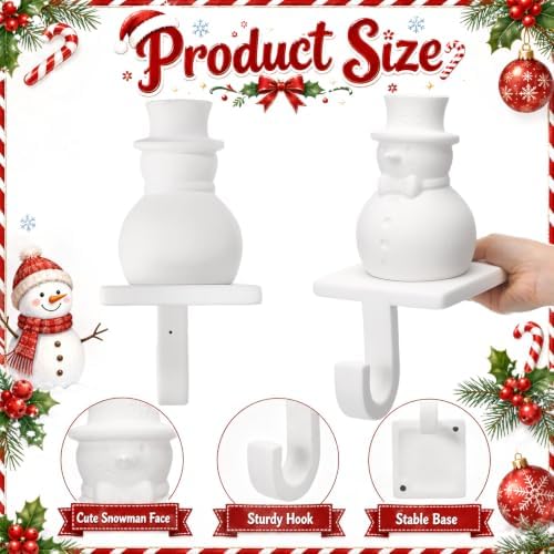 3 Pack Christmas Terracotta Snowman Stocking Holders for Mantel, Ceramic - Image 2