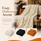 Halloween Plush Throw Blanket, 60 x 67 Inch Faux Fur Cozy Seasonal Throw with Raised Embroidered Black Cat Pumpkin or Ghost Details for Couch, Bedroom Living Room Fall Party Decor (Ghost) - Image 2