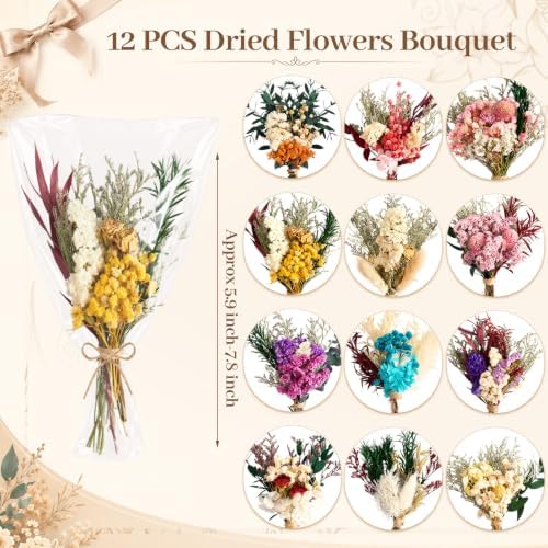 12/24PCS Handmade Dried Flower Bouquet with Stems Natural Dried Wildflowers 7.5 Inch Mini Dry Flowers for Vase Farmhouse Decor, Wedding Styling, Photography Props, Gift DIY(12pcs, Colorful) - Image 2
