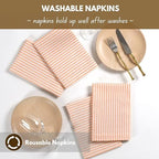 Native Fab Cloth Napkins 18x18 inches, 100% Cotton Vintage Stripped Dinner Napkins, Set of 12, Soft Breathable Absorbent, Machine Washable Cloth Napkins, Orange Beige - Image 4