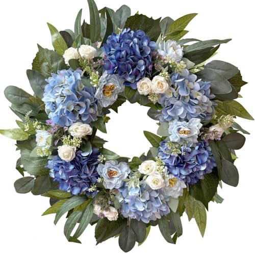 WANNA-CUL 24 Inch Spring Blue Hydrangea Wreath Front Door Wreath by WANNA-CUL