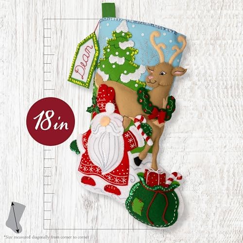 Bucilla Felt Applique 18" Stocking Making Kit, Gnome's Snowy Surprise, Perfect for DIY Arts and Crafts, 89713E - Image 2