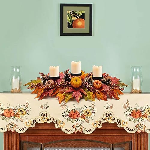 Fall Centerpiece Table Decorations, 27.5'' L Assorted Artificial Pumpkins, Pine Cones, Berries, and Autumn Leaves Harvest Table Candle Holder for Dinning Table, Fireplace Mantel (Candle Not Included) - Image 6