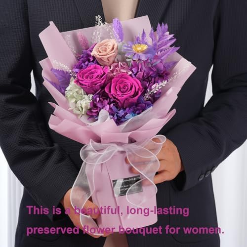 lovenfold Preserved Flowers for Delivery, Purple Rose Bouquets That Last 1-3 Years, Birthday Flowers Gifts for Women Mom Grandma Wife Friends - Image 4