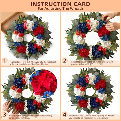 WANNA-CUL 24 Inch Patriotic Labor Day Wreath, Red White Blue - Image 3