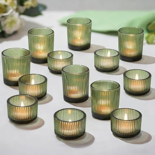 Hewory Glass Tealight Candle Holder: 24 PCS Green Votive Candle Holders by Hewory