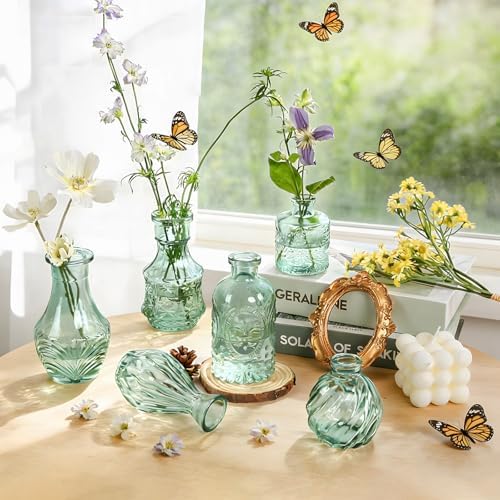 Aqua Green Glass Bud Vases Set of 24, Vintage Small Vases for Flowers Centerpieces, Table Decoration, Baby Shower, Decorative Mini Flower Vase Bulk for Holiday, Party, Bridal Shower, Home - Image 2