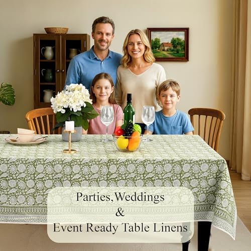 CPC Olive Bloom Tablecloth 100% Cotton 60x90 Inch Indian Block Print Rectangle Table Cover, Table Cloth for Gifting in Weddings, Halloween, Fall, Christmas, Thanksgiving - Image 3