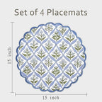 Ridhi Floral Block Print Round Placemats 15" in, Set of 8, Light Steel Blue - Image 4