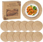 12 Pack 15IN Round Woven Placemats, Natural Bulrush Boho Farmhouse Mats by COSINIA