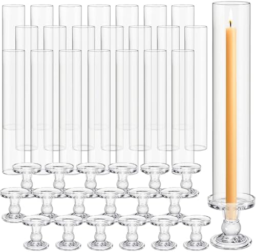 Teenyyou 24 Set Glass Hurricane Pillar Candle Holders Candlestick 12.6" by Teenyyou