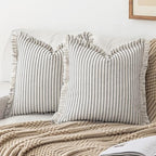 YEENAASY Throw Pillow Covers 22x22 Boho Striped Pillow Cases with Tassel by YEENAASY