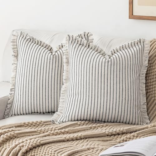 YEENAASY Throw Pillow Covers 16x16 Boho Striped Pillow Cases with Tassel by YEENAASY