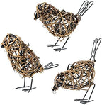 Rattan Bird Statues - 3pc Farmhouse Wicker Home Decor Figurines by ZZZTYLOO