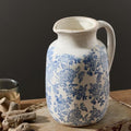 Ceramic Vintage Vase Flower Decorative Vase Chinoiserie Decor Rustic Farmhouse Retro Floral Vases for Table Bookshelf Mantel Kitchen Living Room Office - 9.5" Blue by ooit