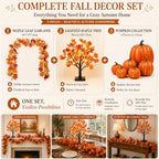 8pcs Fall Decor Set with Lighted Maple Tree & Pumpkins & Garland - Image 5