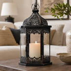 NEEDOMO Lanterns Decorative Indoor, 14.8'' Vintage Outdoor Lantern with Clear Glass, Metal Candle Holder for Front Porch, Patio, Wedding, Party, Home Kitchen Coffee Table Livinig Room Decor - Image 7