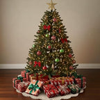 MiniInflat Quilted Christmas Tree Skirt - Vintage Floral Block Print Christmas Tree Skirt with Scalloped Edge Thicken Cotton for Home Decorations Holiday Party Gift(48 Inch,Plaid Floral,Green) - Image 6