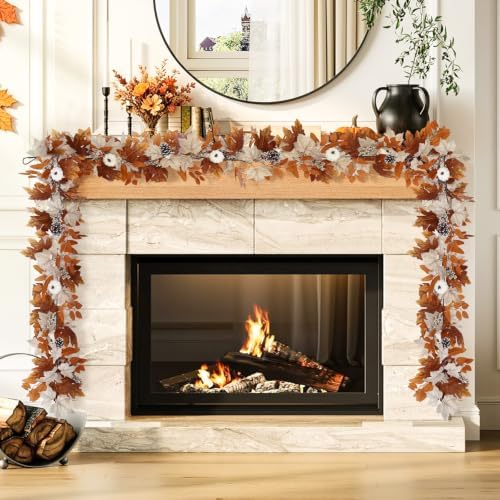 2 Pack 6 Ft Fall Garland with Lights & Timer, Thanksgiving Mantel Decor - Image 6