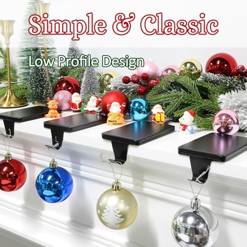 HMASYO Christmas Stocking Holders for Mantle Set of 6, Black Heavy Duty Iron Stocking Hangers Base, Low Profile Weighted Stocking Holder Hooks for Fireplace Tabletop Shelf Christmas Decoration - Image 5