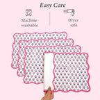 CPC Cotton Placemats Pink Sapphire Set of 4-Hand Block Printed Reversible Placemats, Flower Scalloped & Embroidered Cloth Table Mats - 14 x 20 inch Gift for Spring, Mother's Day - Image 7