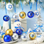 Tioncy 16 Pcs Hanukkah Ball Ornaments Jewish Christmas Hanukkah Ornaments for Tree Menorah Star of David Decorations Set Happy Hanukkah Decorative Hanging Balls Ornaments for Tree Party(3.15 Inches) - Image 2