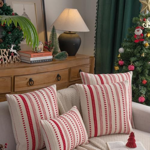 Cethom Red Boho Decorative Christmas Pillow Covers 22x22 Inch Set of 2 - Image 3