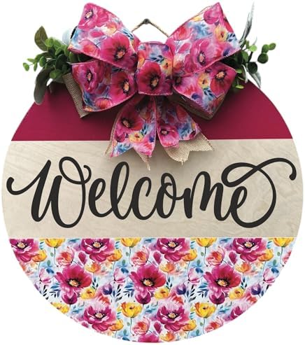 Classroom welcome sign Teacher door sign Gift for Teacher (UV61-Pink Floral Welcome, 15" Width) by Unknown