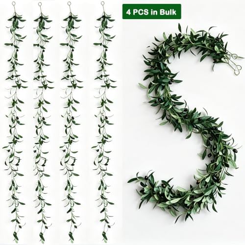 4 Strands Faux Olive Branches Garland 67IN Greenery Garland for Table Decor - Image 2